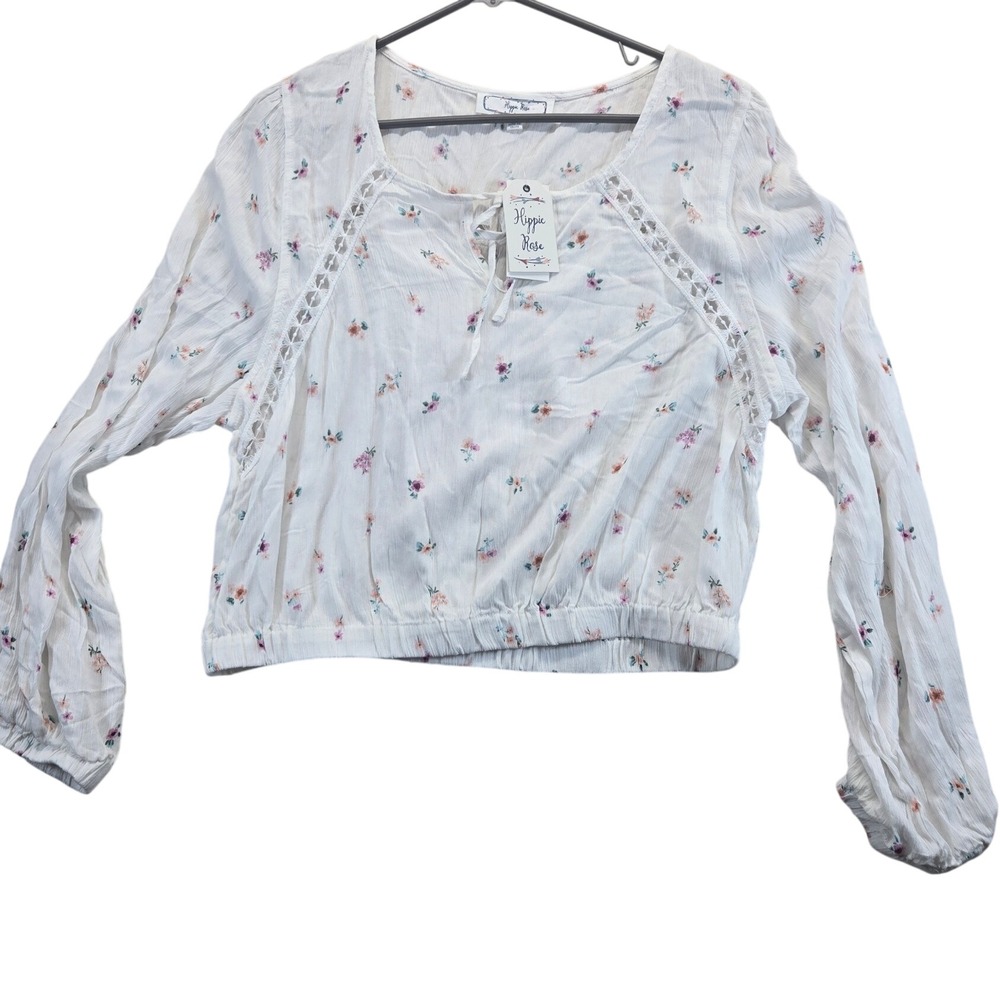Hippie Rose Top Womens XL Ivory Ditsy Floral Cropped Boho Lace HS0W20158 NEW